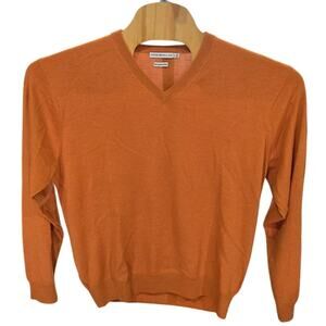 Peter Millar Orange 100% Merino Wool Pullover V Neck Sweater - Large - Preowned